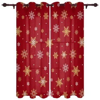 Рождественские зимние шторы в виде снежинок красного цвета для гостиной, домашней спальни, кухни, декора Рождественской занавески  5