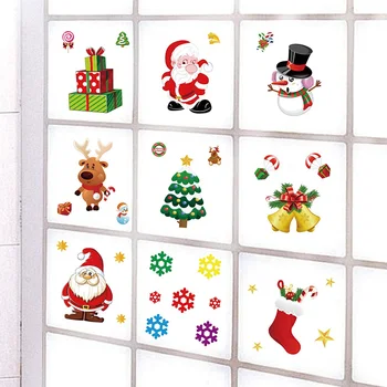 Рождественские наклейки на окна, Рождественская наклейка на холодильник, наклейка в виде снежинки, лося, Санта-Клауса для новогоднего рождественского декора.  0