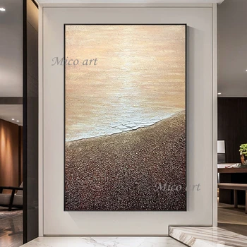 Текстурированный акриловый холст Картины маслом Простой дизайн Настенные экспонаты с изображением морской волны Абстрактное настенное полотно  0