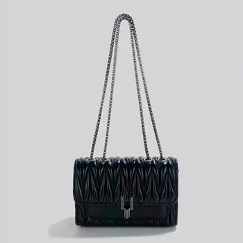 Маленькая квадратная сумка с плиссированной цепочкой, высококачественная текстура, изысканная маленькая сумка, женская мини-цепочка, роскошная дизайнерская женская сумка  5