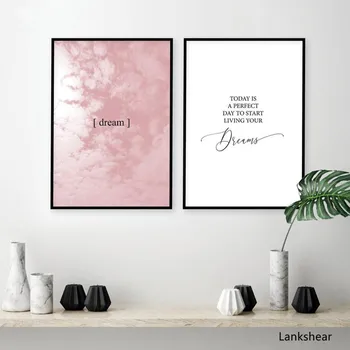Скандинавские плакаты с цитатами, вдохновляющие на мечту принты на холсте, розовые облака, картина, Розовый декор стены спальни  5
