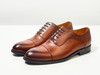 Новая мужская качественная обувь из натуральной кожи, свадебные туфли, мужские модельные туфли на шнуровке из черной кожи  1