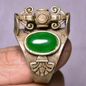 Кольцо для рук из Редкого Старинного Фарфора с Серебряной Инкрустацией из Зеленого Нефрита длиной 3 см с Маркировкой Дворца Династии  5