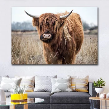 GOODECOR Wall Art Freedom с принтом высокогорной коровы и плакатом, картины на холсте с изображением крупного рогатого скота для гостиной, настенные украшения с дикими животными  4