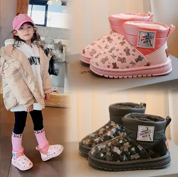 Новые зимние детские теплые зимние ботинки для мальчиков, нескользящие удобные зимние ботинки на мягком меху, детские уличные хлопчатобумажные ботинки, спортивная обувь для девочек  5