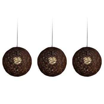 3X Кофейная люстра из бамбука, ротанга и джута С шариками, Индивидуальное творчество, Сферический абажур из ротанга  4