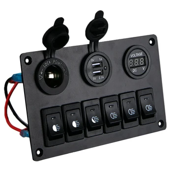 Панель переключателя на 6 групп с 12 В-24 В светодиодный цифровой вольтметр, двойное USB Зарядное устройство, прикуриватель для грузовика RV, лодки, внедорожника  0