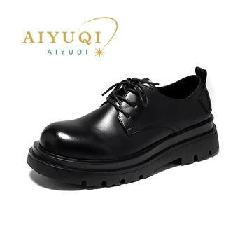 Модельные туфли AIYUQI, мужская мода 2023, осенняя нескользящая мужская обувь на толстой подошве, мужские повседневные оксфорды в британском стиле на шнуровке, мужские туфли-Оксфорды  4