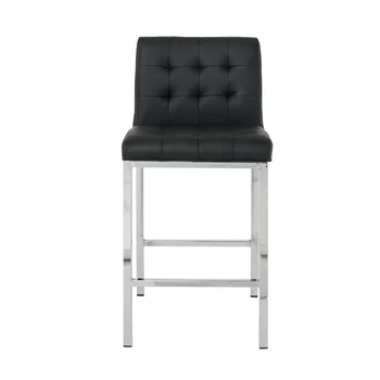 Современный Дизайнерский Высокий Табурет С Гальванической ножкой Для Кухни Ресторана, черный барный стул из искусственной кожи (комплект из 2-х)  3