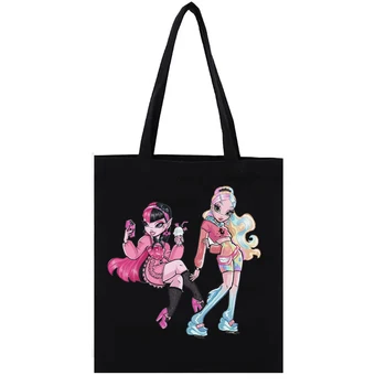 Холщовая хозяйственная сумка Monster High Y2k Хозяйственные сумки Американская аниме модная кукла Женские сумки Totebag Забавная женская сумочка  5