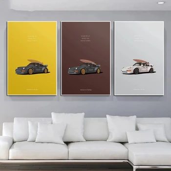 Винтажный туристический плакат Серфинг и автомобиль Роскошный Спортивный автомобиль 911 964 Иллюстрация Гонки GT2 Холст Картина Настенное искусство Домашний декор комнаты  3