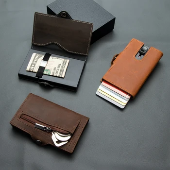 Бесплатная доставка Тонкий алюминиевый кошелек Держатель для кредитных карт Мини смарт-кошелек с RFID-блокировкой, автоматический всплывающий чехол для банковских карт  5