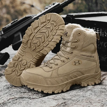 Военные ботинки мужские большие размеры, теплые плюшевые армейские ботинки в джунглях, уличные тактические тренировочные ботинки, нескользящие ботинки для пустыни  5