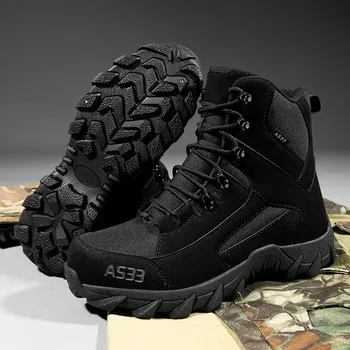 Уличные Черные Охотничьи ботинки На платформе, Мужские Нескользящие Износостойкие Мужские Тактические ботинки, Высокие Альпинистские ботинки, Мужские Большие размеры 47  5