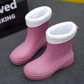 Женские непромокаемые ботинки Бесплатная доставка, водонепроницаемая резиновая обувь для работы в саду, съемный хлопковый чехол, рабочая обувь, Кухонная рабочая обувь  5