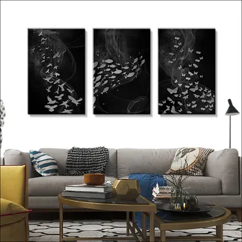 Настенная живопись на холсте в скандинавском черно-белом стиле с абстрактной бабочкой, плакат и гравюра для гостиной, спальни, графика для дома  0