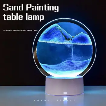 Картина из движущегося песка со светодиодной подсветкой, вращающаяся на 360 градусов 3D-лампа для рисования песком, украшение в виде песочных часов, креативное искусство, жидкость для рисования песком  0