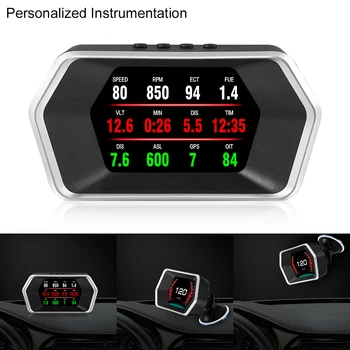 Автомобильный Электронный Автомобильный HUD Головной дисплей OBD2 + GPS Двухрежимный Об/мин КМ/Ч МИЛЬ/ч Температура воды Превышение скорости Напряжение Охранная сигнализация  5