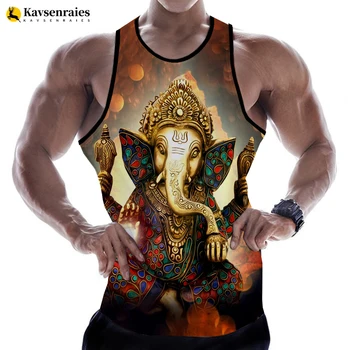 2023 Летний Жилет Ганеши С Головой Слона, Индуистский Бог Ганеша, Топы С 3D Принтом, Мужская И Женская Уличная Одежда, Рубашки Без Рукавов Большого Размера  5