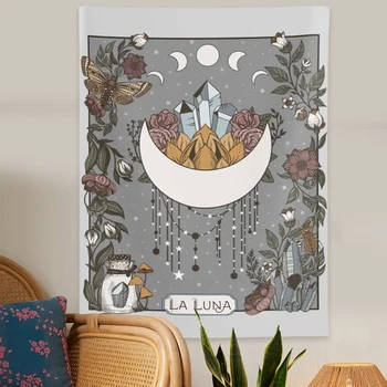 Гобелен La Luna, висящий на стене, Карта Таро Фазы Луны, психоделическая сцена, украшение дома, листы для рисования в стиле ведьмовской природы  5