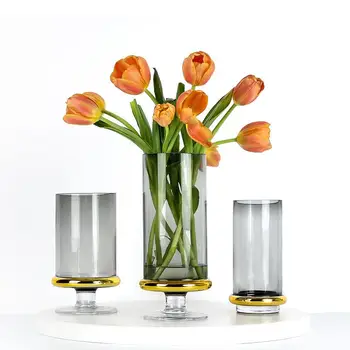 Позолоченная стеклянная ваза Прозрачные гидропонные цветочные горшки Украшение стола Искусственный цветок Декоративные вазы для цветочных композиций  4