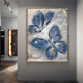 Скандинавская золотисто-голубая бабочка на холсте, абстрактный плакат с бабочкой, настенная художественная картина для украшения дома в гостиной  5