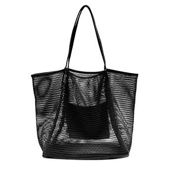 Переносная сетчатая сумка, детские сумки для хранения полотенец, женская косметичка для макияжа, черная  5