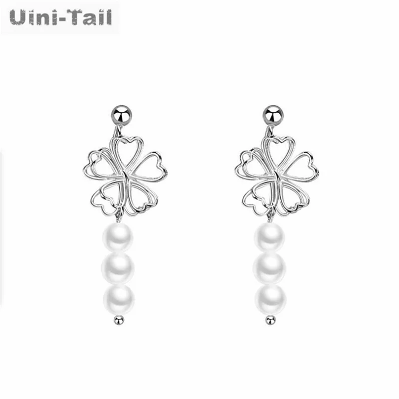 Uini-Tail горячая распродажа, новые серьги с жемчугом из тибетского серебра 925 пробы, цветущая черешня, модные серьги с чувством потока, модные украшения для девочек