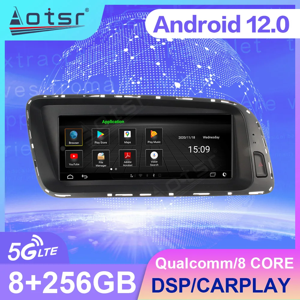 Android 12 Экран 8,8 Дюймов Для Audi Q5 2009 2010 2011 2012 2013 2014 2015 Carplay GPS Центральный Мультимедийный Плеер Стерео Головное Устройство