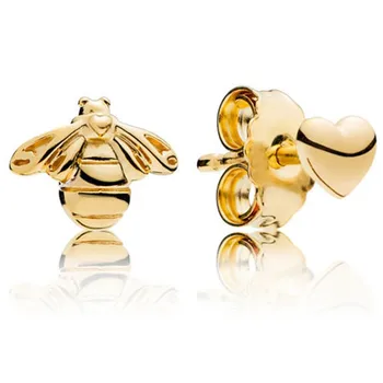 Оригинальные сверкающие золотые серьги-гвоздики в виде пчелы и сердца для женщин из стерлингового серебра 925 пробы, свадебный подарок, модные украшения  5