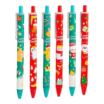 Набор рождественских гелевых ручек, 6 штук, Выдвижная ручка Санта-Клауса 0,5 мм, Черные ручки для ведения дневника, Школьный Офис  4