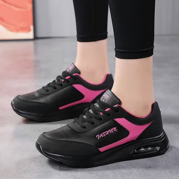 Легкие кроссовки для женщин, тенденции кроссовок 2023, модные кроссовки, черные спортивные повседневные нескользящие подушки из искусственной кожи  5