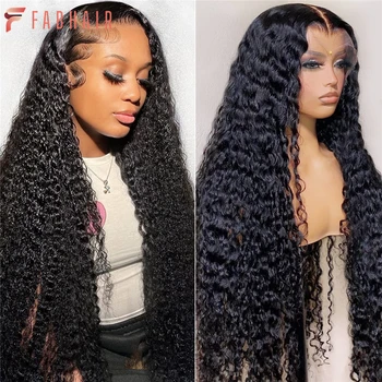 Искусственные парики на кружеве FABHAIR с глубокой волной, человеческие волосы плотностью 180%, прозрачные парики на кружеве 13X4, для черных женщин, влажные и волнистые  5