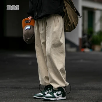 Японская уличная одежда, Прямые брюки-карго для мужчин, одежда Harajuku, повседневные брюки, Корейская модная пара, Джоггеры для бега Мешковатые брюки  5