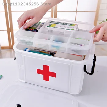 1 шт. Портативная пластиковая аптечка Первой помощи, Ящик для хранения лекарств, Двухслойные коробки для лекарств, Органайзер для хранения аптечек  5